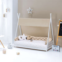 Letto Montessori bianco 90x200 cm con tessile beige · Homy XL