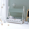 Letto Montessori bianco 90x200 cm con tessile verde eucalipto · Homy XL