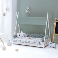 Letto Montessori bianco 90x200 cm con tessile verde eucalipto · Homy XL