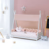 Letto Montessori bianco 90x200 cm con tessile foglie rosa · Homy XL