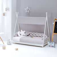 Letto Montessori bianco 90x200 cm con tessile grigio · Homy XL