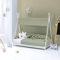 Letto Montessori bianco 90x200 cm con tessile verde · Homy XL