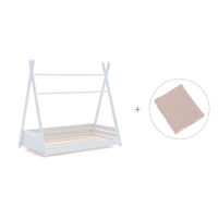 Letto Montessori bianco 70x140 cm con tessile foglie rosa · Homy