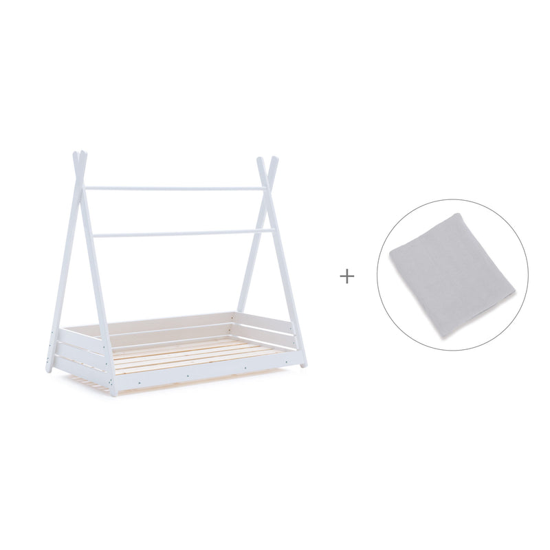 Letto Montessori bianco 70x140 cm con tessile grigio · Homy