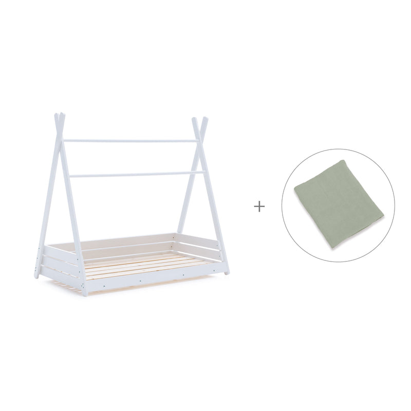 Letto Montessori bianco 70x140 cm con tessile verde · Homy