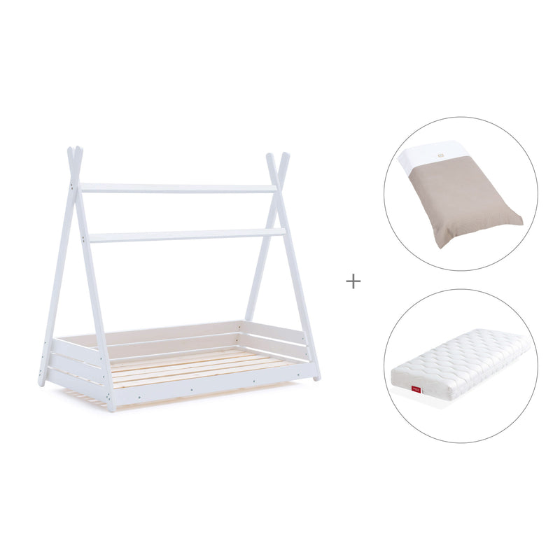 Letto Montessori a casetta 70x140 cm bianco con tessile Arena · Homy