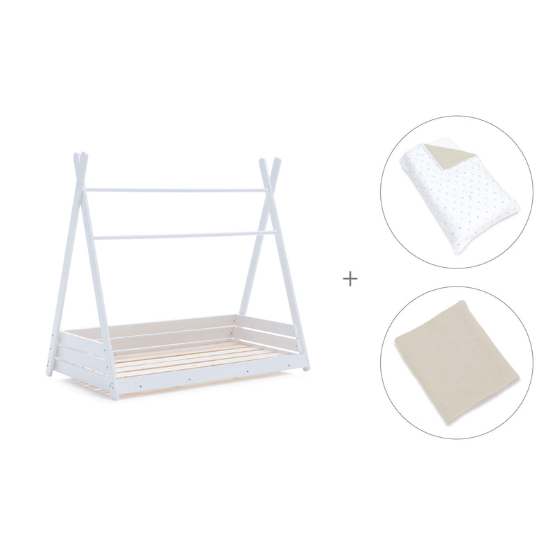 Letto Montessori bianco 70x140 cm con tessile beige · Homy