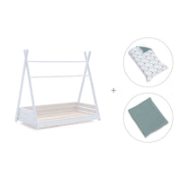 Letto Montessori bianco 70x140 cm con tessile verde eucalipto · Homy