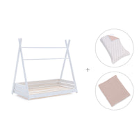Letto Montessori bianco 70x140 cm con tessile foglie rosa · Homy