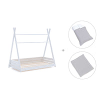 Letto Montessori bianco 70x140 cm con tessile grigio · Homy