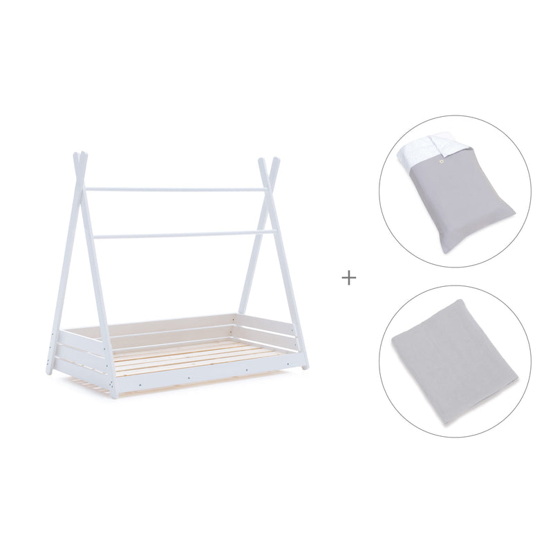 Letto Montessori bianco 70x140 cm con tessile grigio · Homy