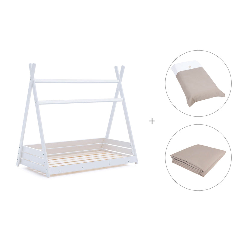 Letto Montessori a casetta 70x140 cm bianco con tessile Arena · Homy