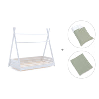 Letto Montessori bianco 70x140 cm con tessile verde · Homy