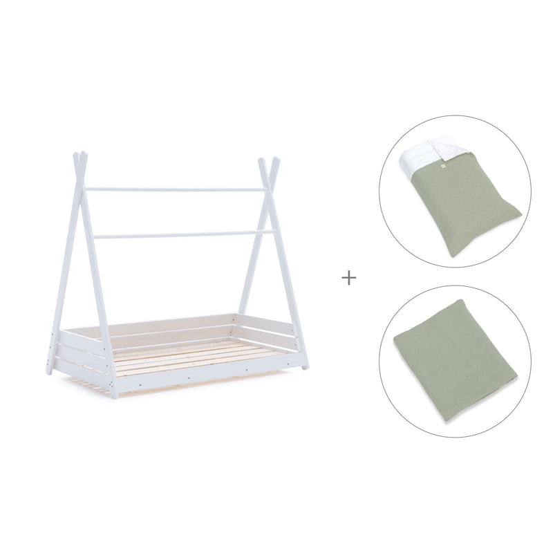 Letto Montessori bianco 70x140 cm con tessile verde · Homy