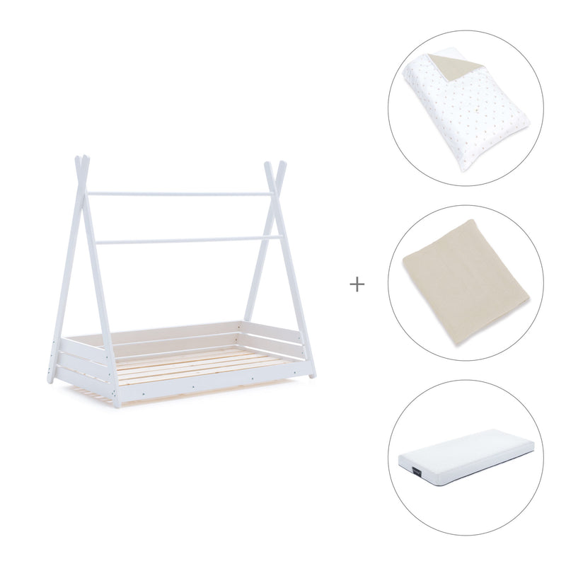 Letto Montessori bianco 70x140 cm con tessile beige · Homy