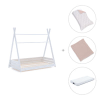 Letto Montessori bianco 70x140 cm con tessile foglie rosa · Homy