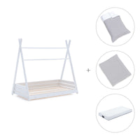Letto Montessori bianco 70x140 cm con tessile grigio · Homy