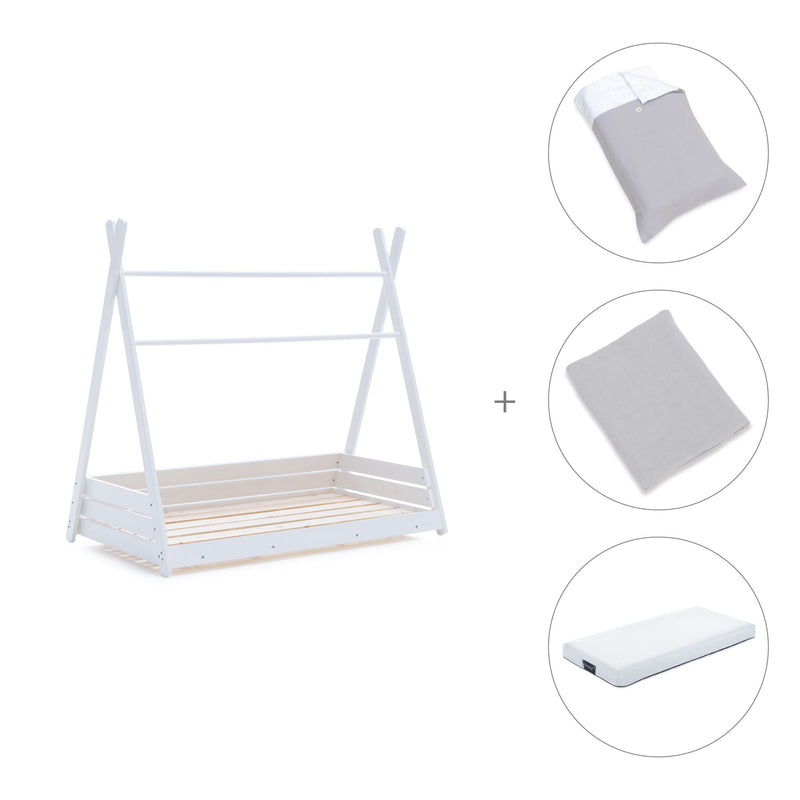 Letto Montessori bianco 70x140 cm con tessile grigio · Homy