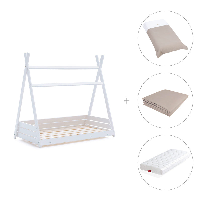 Letto Montessori a casetta 70x140 cm bianco con tessile Arena · Homy