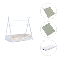 Letto Montessori bianco 70x140 cm con tessile verde · Homy
