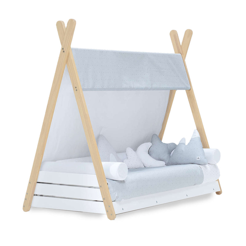 Letto-casetta Montessori in legno 70x140 cm con tessile Galaxy · Homy Life