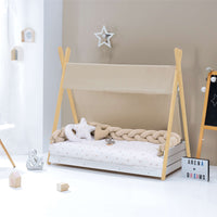 Letto Montessori legno 90x200 cm con tessile beige · Homy Life XL