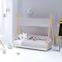 Letto Montessori legno 90x200 cm con tessile grigio · Homy Life XL