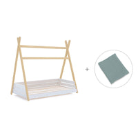 Letto Montessori legno 70x140 cm con tessile verde eucalipto · Homy Life