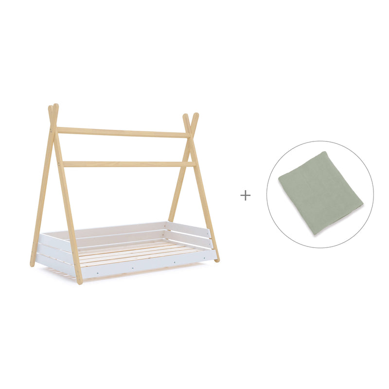 Letto Montessori legno 70x140 cm con tessile verde · Homy Life