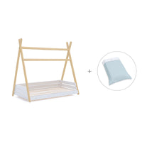 Letto-casetta Montessori in legno 70x140 cm con tessile Mint · Homy Life