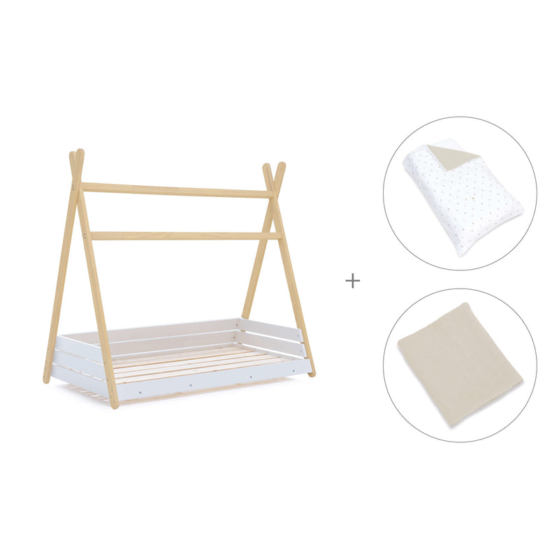 Letto Montessori legno 70x140 cm con tessile beige · Homy Life