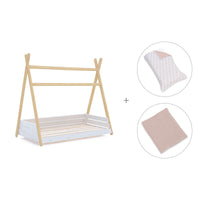Letto Montessori legno 70x140 cm con tessile foglie rosa · Homy Life
