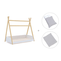 Letto Montessori legno 70x140 cm con tessile grigio · Homy Life