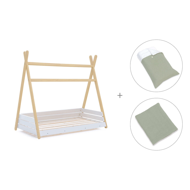 Letto Montessori legno 70x140 cm con tessile verde · Homy Life