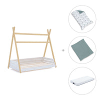 Letto Montessori legno 70x140 cm con tessile verde eucalipto · Homy Life