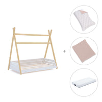 Letto Montessori legno 70x140 cm con tessile foglie rosa · Homy Life