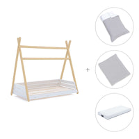 Letto Montessori legno 70x140 cm con tessile grigio · Homy Life