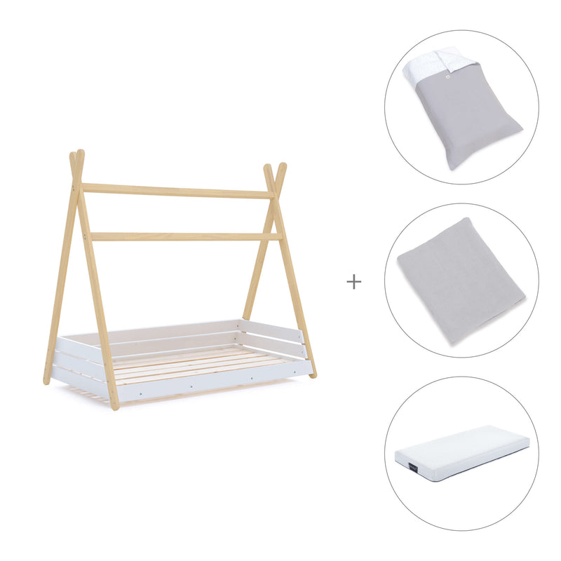 Letto Montessori legno 70x140 cm con tessile grigio · Homy Life
