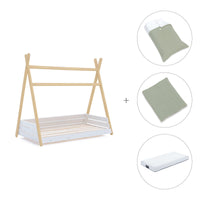 Letto Montessori legno 70x140 cm con tessile verde · Homy Life
