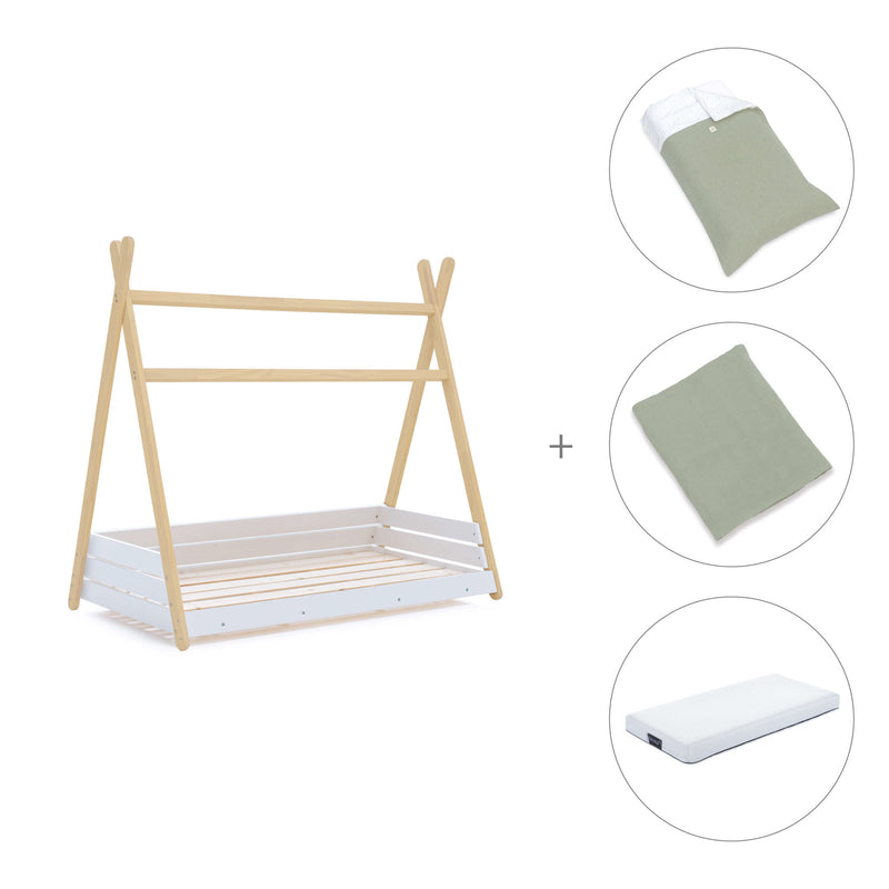 Letto Montessori legno 70x140 cm con tessile verde · Homy Life