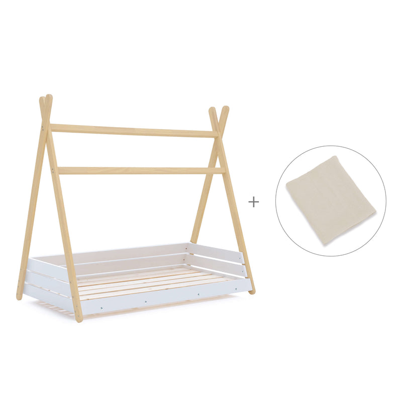 Letto Montessori legno 90x200 cm con tessile beige · Homy Life XL