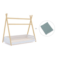 Letto Montessori legno 90x200 cm con tessile verde eucalipto · Homy Life XL