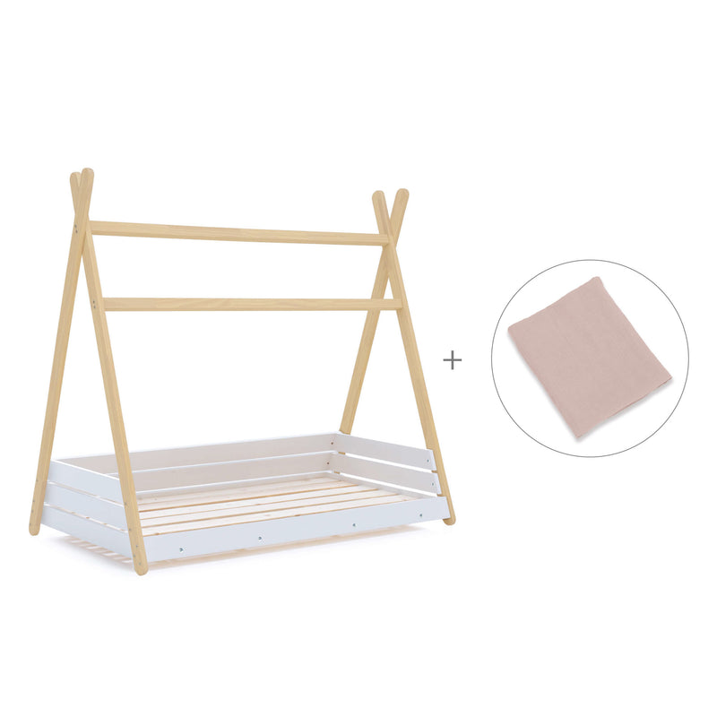 Letto Montessori legno 90x200 cm con tessile rosa · Homy Life XL
