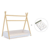 Letto junior Montessori legno 90x200 cm con tessile Natura · Homy Life XL