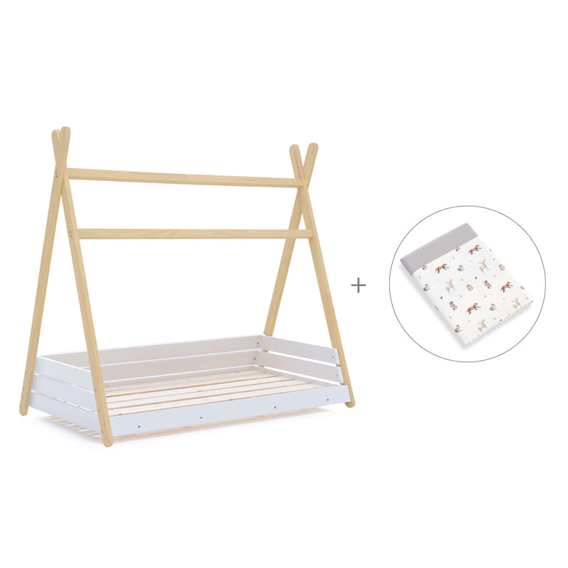 Letto junior Montessori legno 90x200 cm con tessile Taiga · Homy Life XL