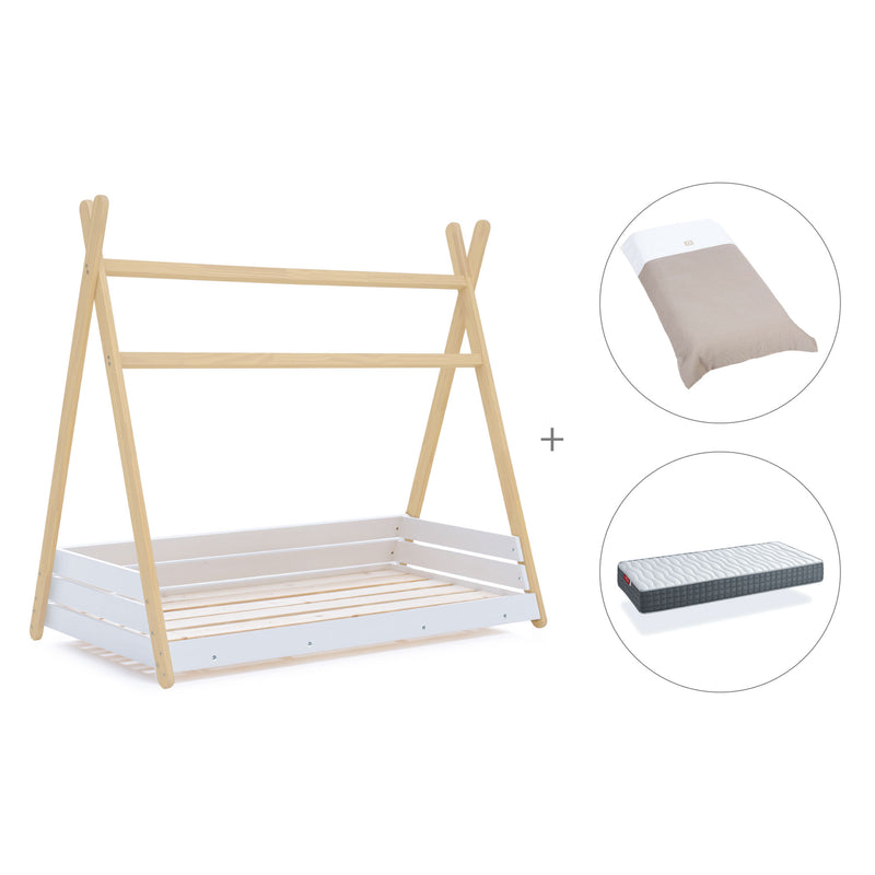 Letto junior Montessori legno 90x200 cm con tessile Arena · Homy Life XL