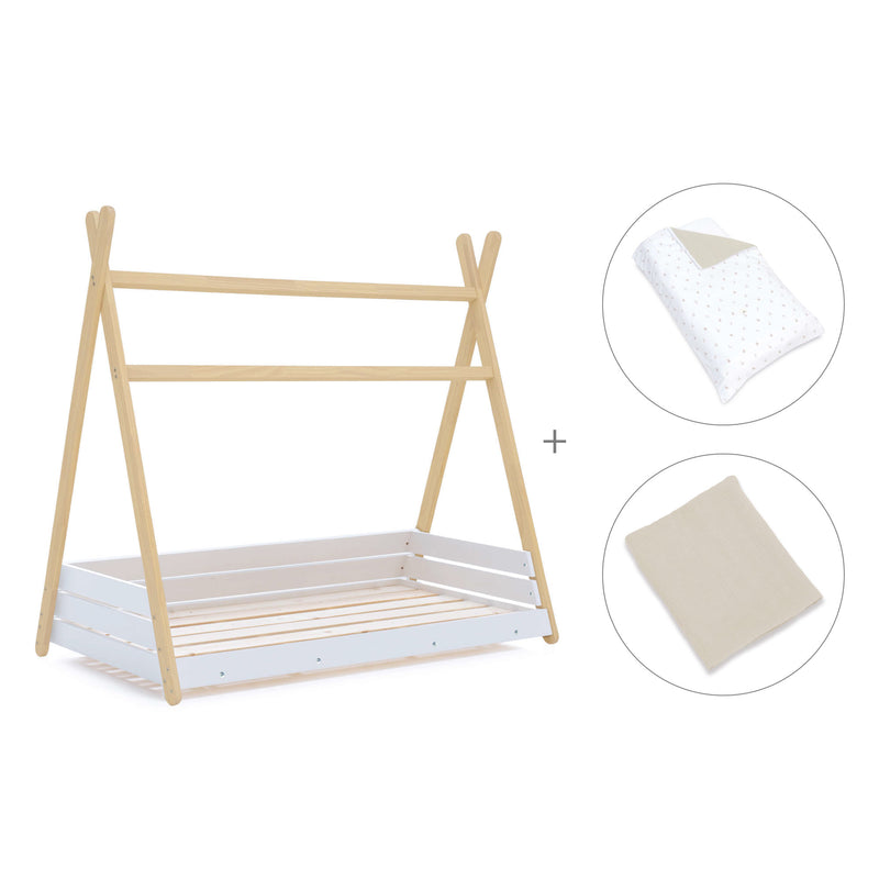 Letto Montessori legno 90x200 cm con tessile beige · Homy Life XL