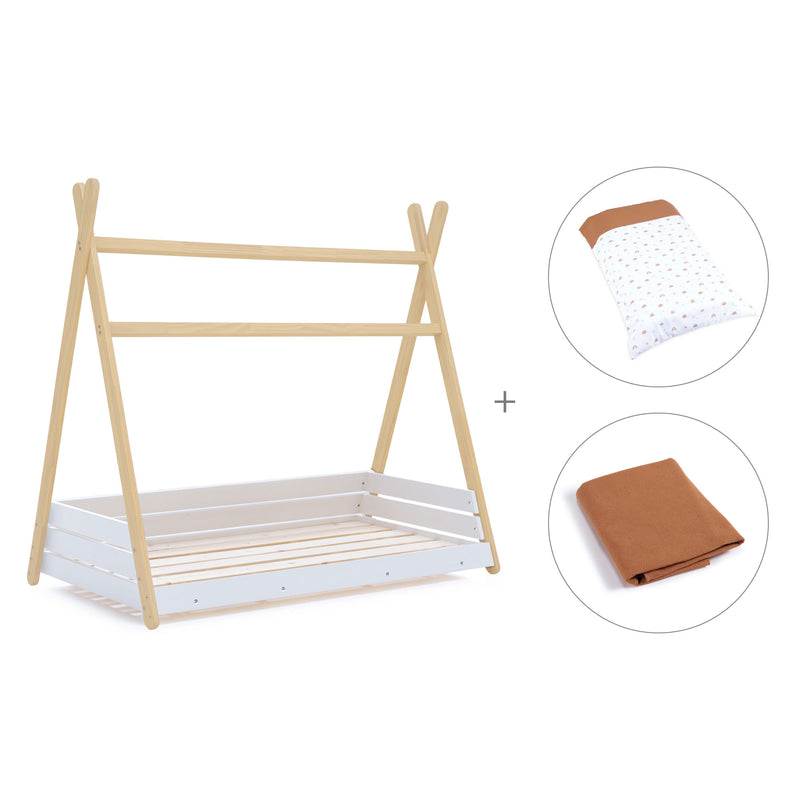 Letto junior Montessori legno 90x200 cm con tessile Ariake · Homy Life XL