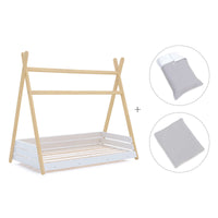 Letto Montessori legno 90x200 cm con tessile grigio · Homy Life XL