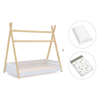 Letto junior Montessori legno 90x200 cm con tessile Natura · Homy Life XL